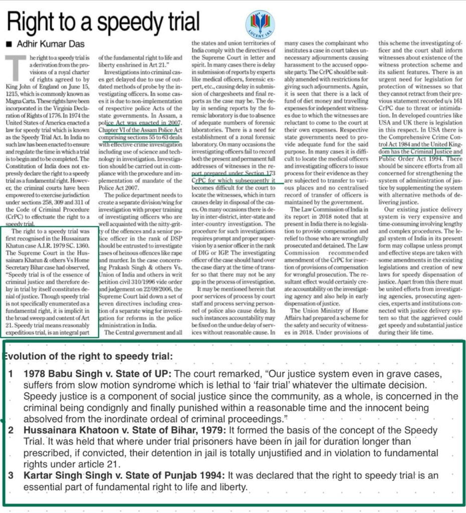 Evolution of Right to Speedy Trial_Assam Tribune Compilation_Current Affairs _Lucent_IAS_26_May_2022_2