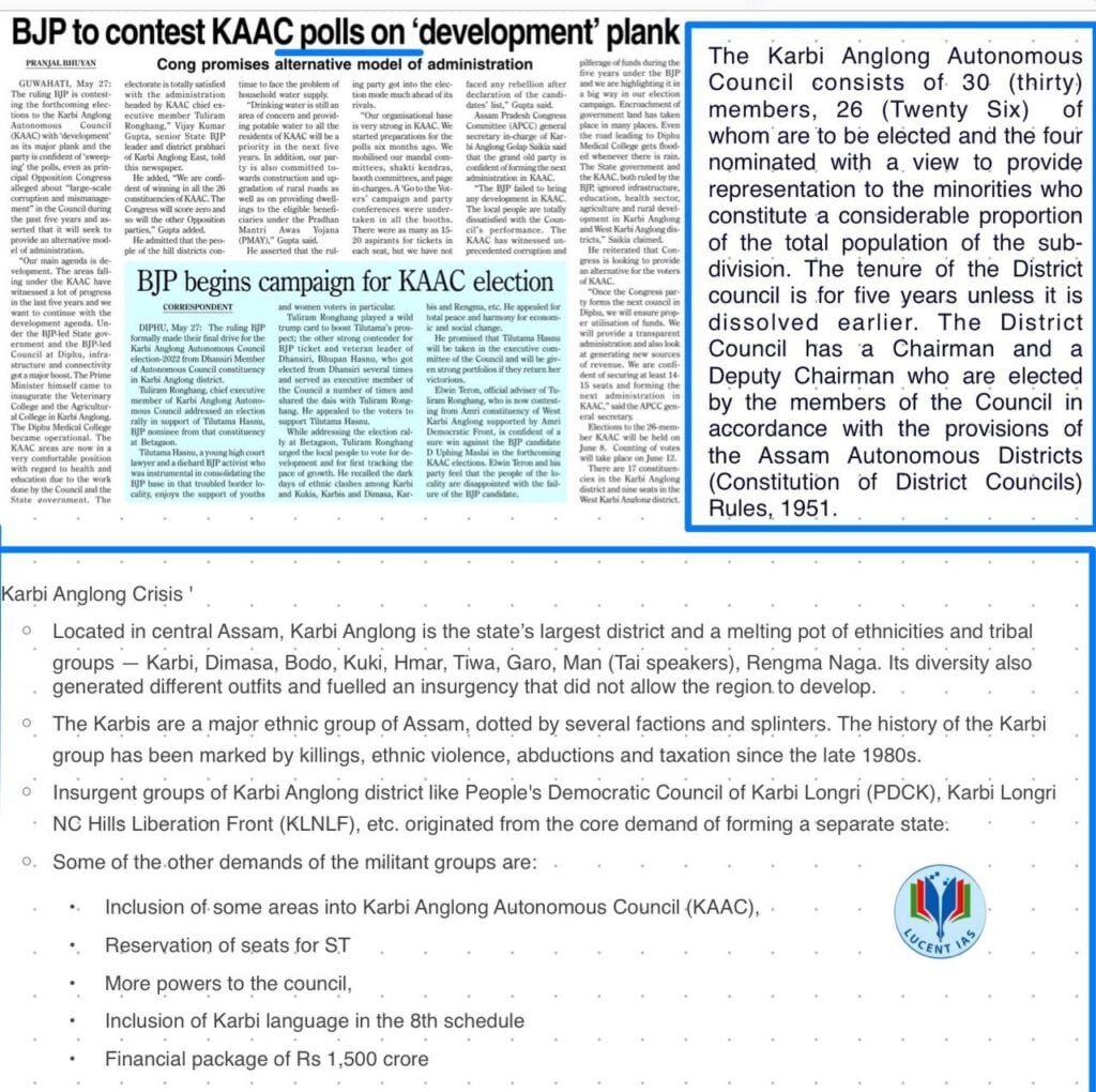 Karbi Anglong Autonomous Council Assam Tribune analysis_Lucent IAS_28 May_2