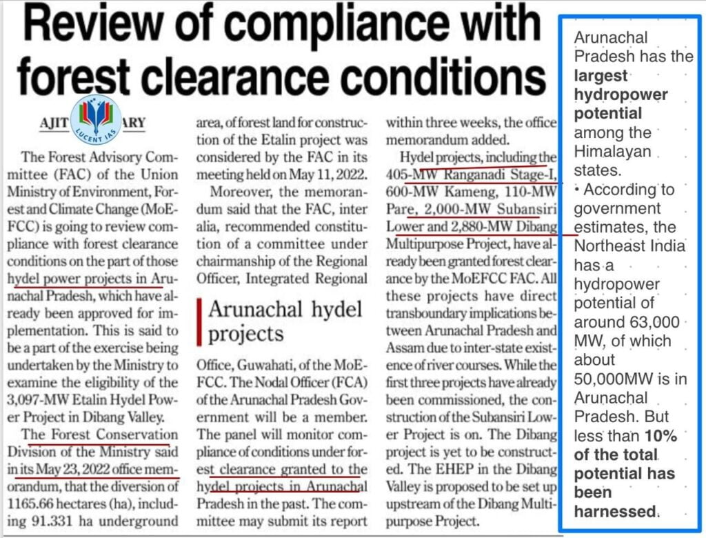 Arunachal Hydel Projects_Assam Tribune Analysis and Daily Current Affairs by Lucent IAS