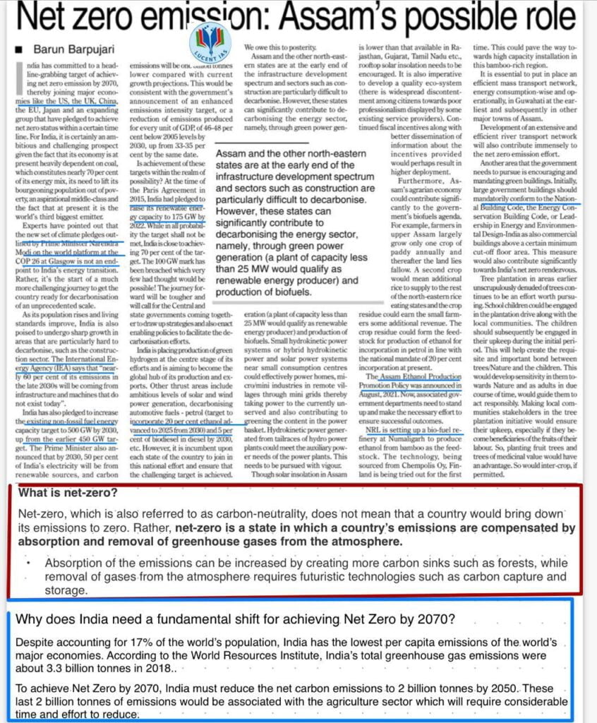Download: Today's Current Affairs Compilation | Lucent IAS: The Best Coaching Institute for APSC CCE 2 Net Zero Emission_The Assam Tribune analysis_Lucent IAS_10 June 2022