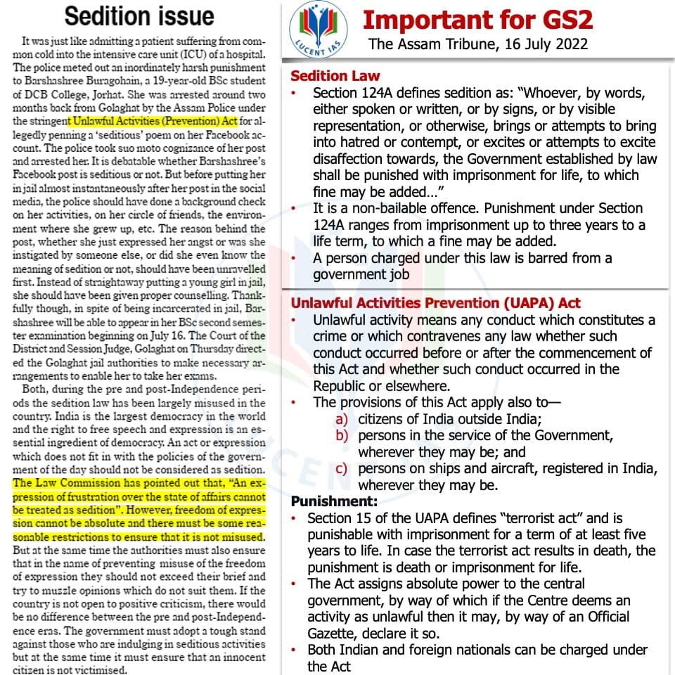Download: Today's Current Affairs Compilation | Lucent IAS: The Best APSC Coaching Institute in Assam 6 The Assam Tribune Analysis_Lucent IAS_The Best APSC Coaching Institute_16 July_2022