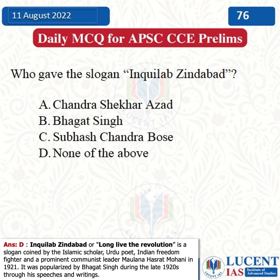 Download: Today's Assam Tribune Analysis & Current Affairs | Lucent IAS: Best APSC Coaching in Assam 10 MCQ for APSC Prelims 2022 Compiled by Lucent IAS_The Best APSC Coaching in Assam_11 August_2022
