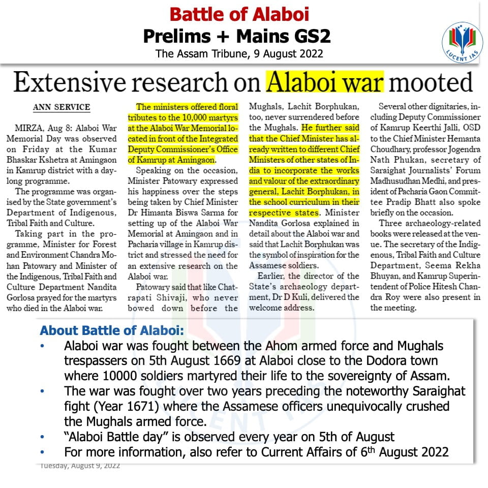 Download: Today's Assam Tribune Analysis & Current Affairs | Lucent IAS: The Best APSC Coaching in Assam 2 The Assam Tribune Analysis_Lucent IAS_The Best APSC Coaching in Assam_9 August_2022