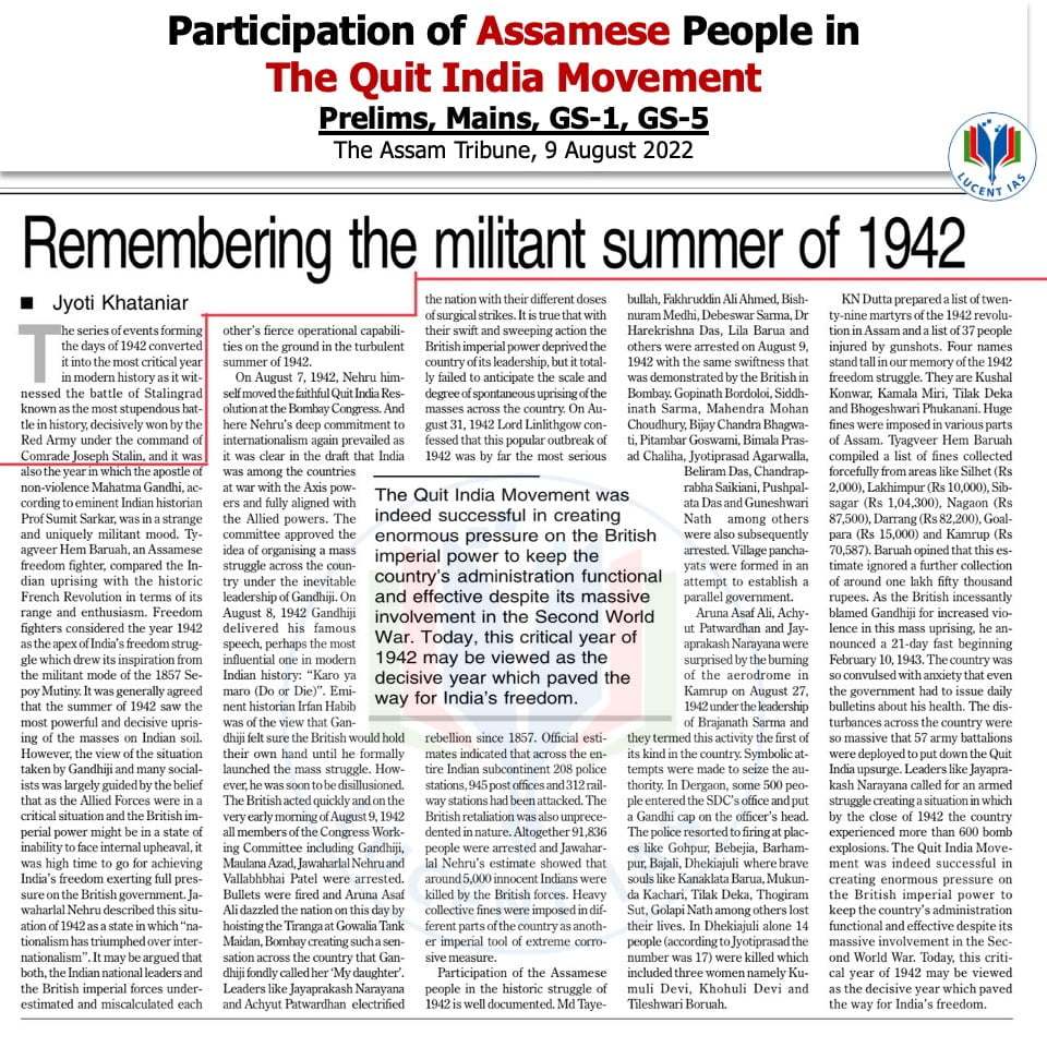 Download: Today's Assam Tribune Analysis & Current Affairs | Lucent IAS: The Best APSC Coaching in Assam 8 The Assam Tribune Analysis_Lucent IAS_The Best APSC Coaching in Assam_9 August_2022