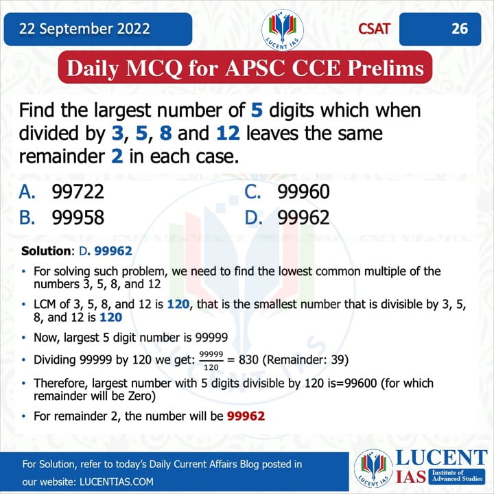 CSAT_for_APSC_Prelims_Compiled by_Lucent_IAS:_Best_Coaching_Institute_For_APSC_&_UPSC_In_Assam 22 September_2022