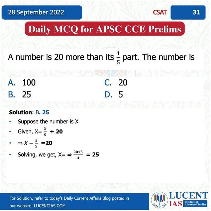 CSAT_for_APSC_Prelims_Compiled by_Lucent_IAS:_Best_Coaching_Institute_For_Both_Online_&_Offline_APSC_And_UPSC_In_North_East 28 September_2022