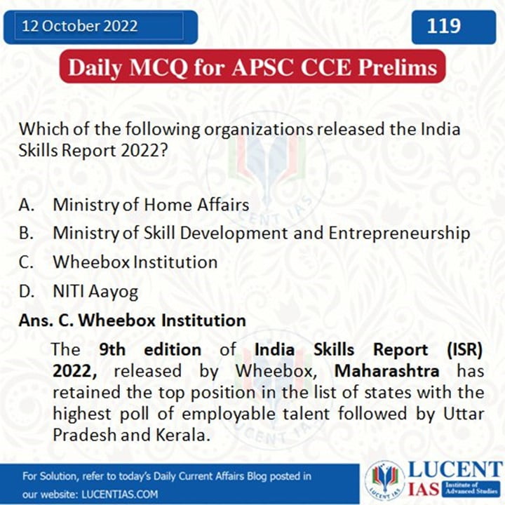 MCQ_for_APSC_Prelims_Compiled_by_Lucent_IAS:_No_1_Coaching_Institute_For_APSC_&_UPSC_In_Guwahati_North_East 11 October_2022