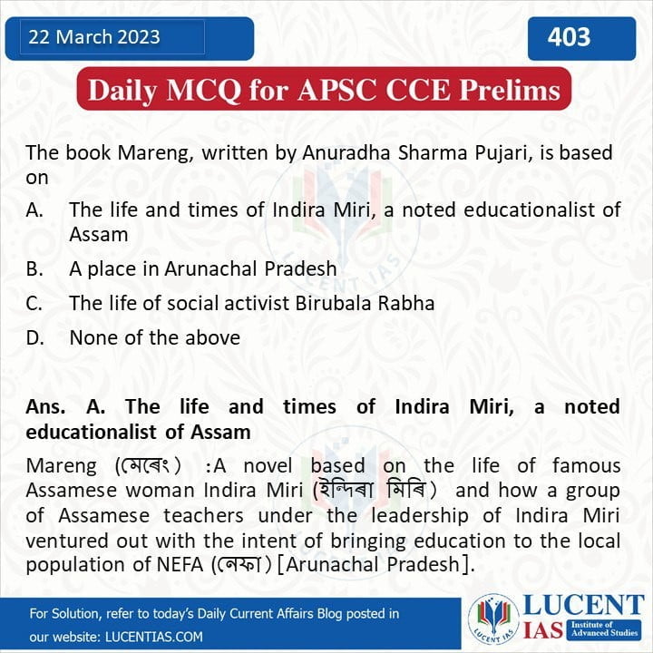 [Download Daily Current Affairs Analysis 22 March 2023 By Lucent IAS: Most Affordable APSC/UPSC Coaching Institute In Guwahati 6 MCQ_for_APSC_UPSC_Prelims_Compiled_by_Lucent_IAS:_Most_Affordable_APSC_UPSC_Coaching_Institute_In_Guwahati_22_March_2023
