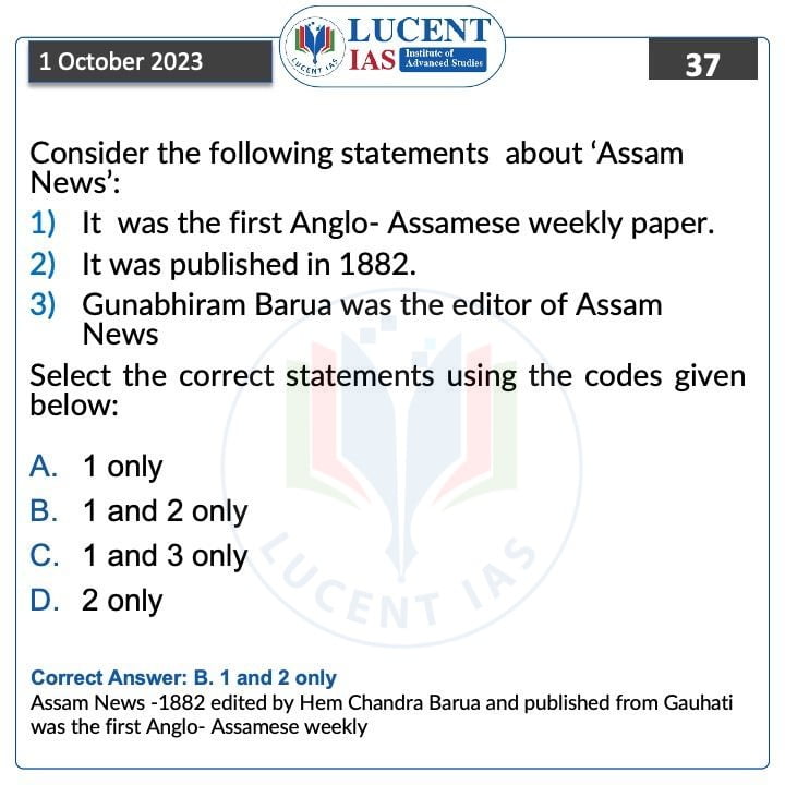 MCQ_for_APSC_UPSC_Prelims_Compiled_by_Lucent_IAS:_Best_APSC_UPSC_Coaching_Institute_In_Assam_03_October_2023